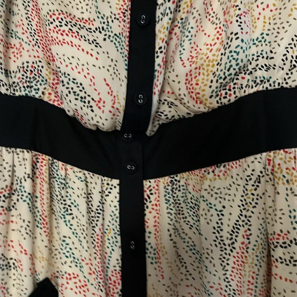 Hype Strapless Midi Dress Size 4 100% Silk Abstract Specked Design Black Trim - Picture 5 of 14